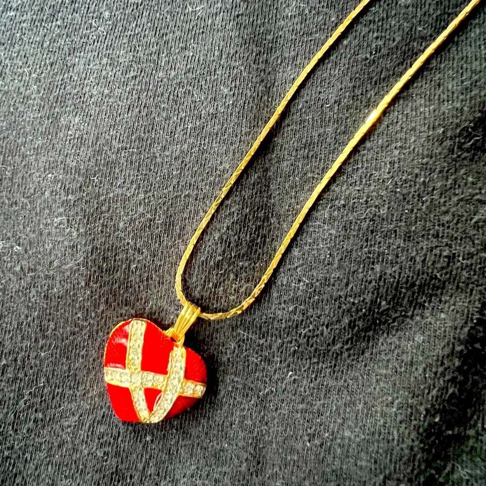 EUC Gold necklace with Red Enamel Bandaged heart ❤️‍🩹